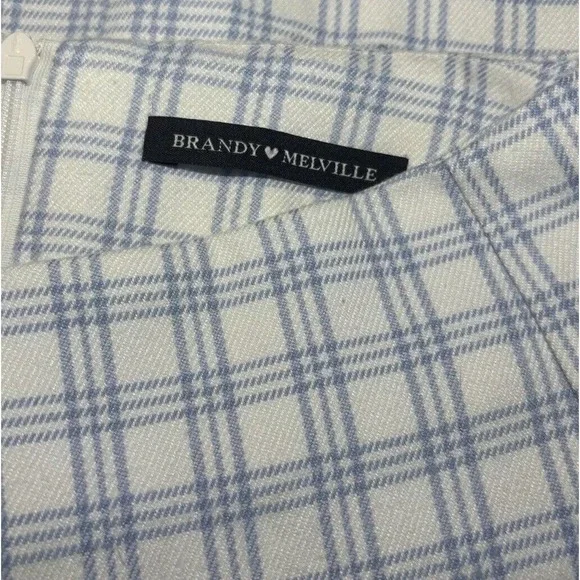 BRANDY MELVILLE Juniors Cute Soft BLUEWHITE PLAID CARA High Rise Mini Skirt - Picture 5 of 15